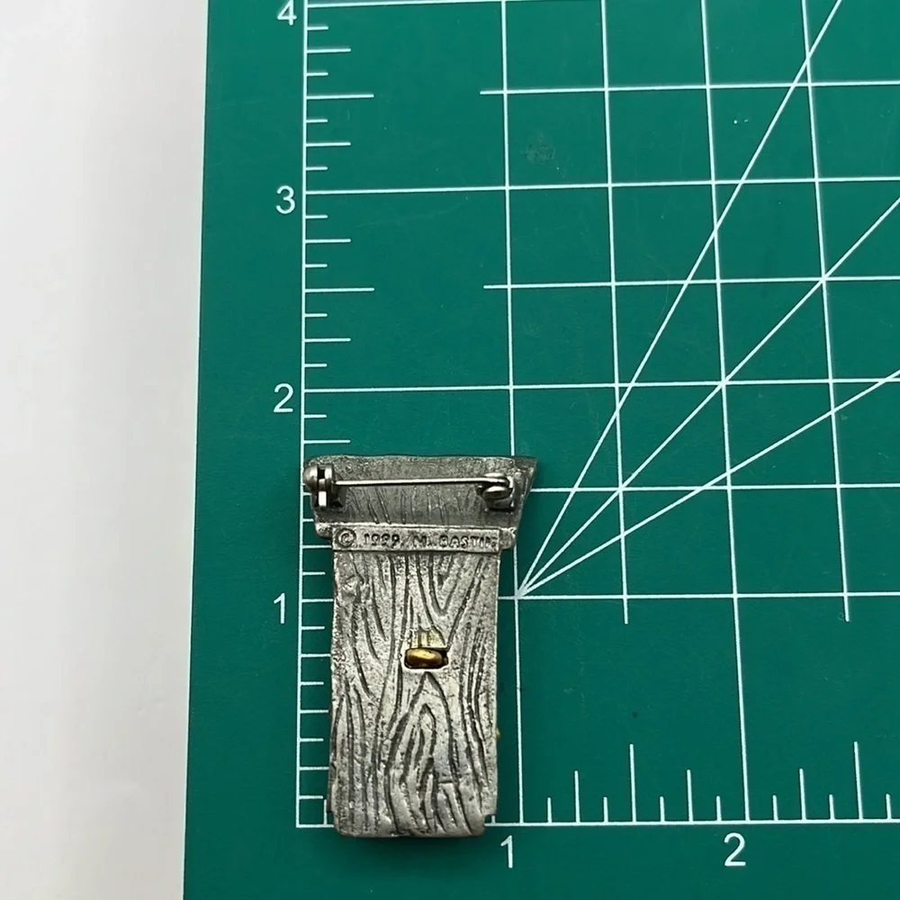 Pewter Birdhouse with Gold Bird  1999 Hallmark, M. Bastin  Bird Collectors Pin